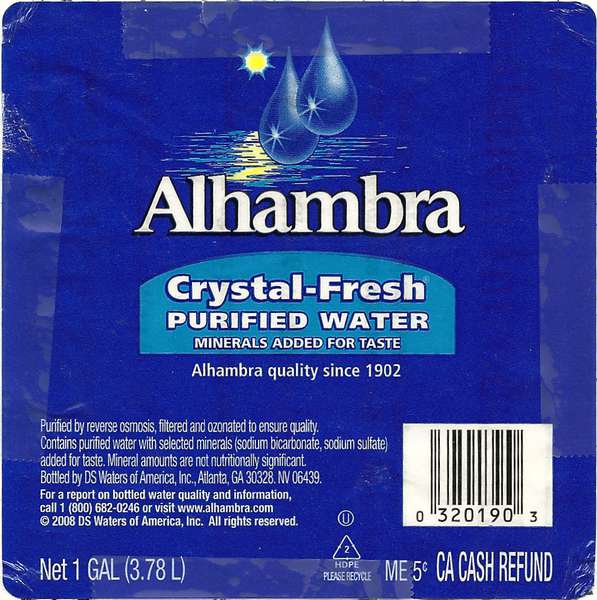 Alhambra Crystal-Fresh Purified Water Label