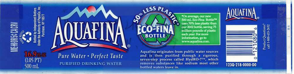 Aquafina Purified Drinking Water Label