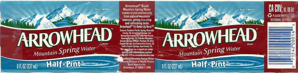 Arrowhead Mountain Spring Water Label