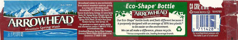 Arrowhead Mountain Spring Water Label