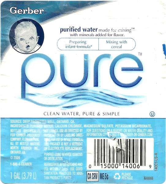 Gerber Pure Purified Water Label California