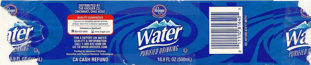 Kroger Purified Drinking Water Label