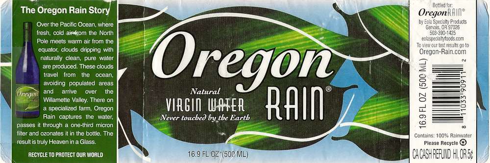 Oregon Rain Natural Virgin Water Label