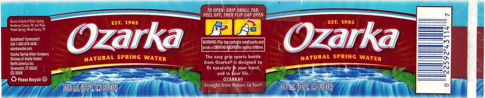 Ozarka Natural Spring Water Label