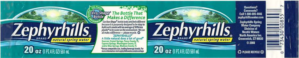 Zephyrhills Natural Spring Water Label Florida