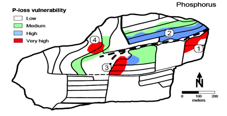 Map of most vunerable places for phosphorus loss.