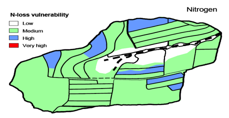 Map of regions most vulnerable to nitrogen loss.
