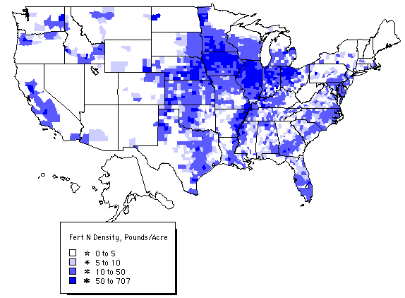 U.S. map showing areas of fertilizer use overlapping with the corn belt