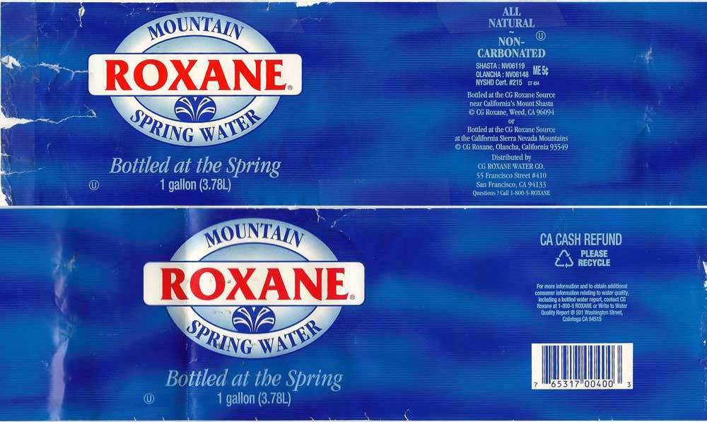 Roxane Mountain Spring Water Label