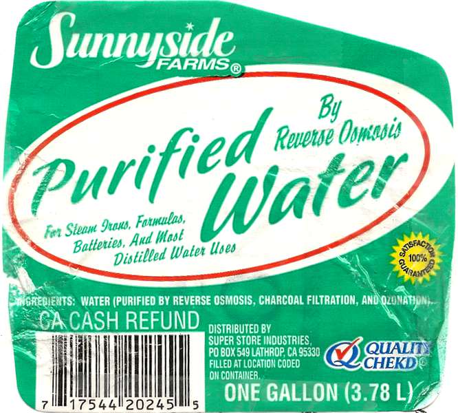 Sunnyside Farms Purified water Label