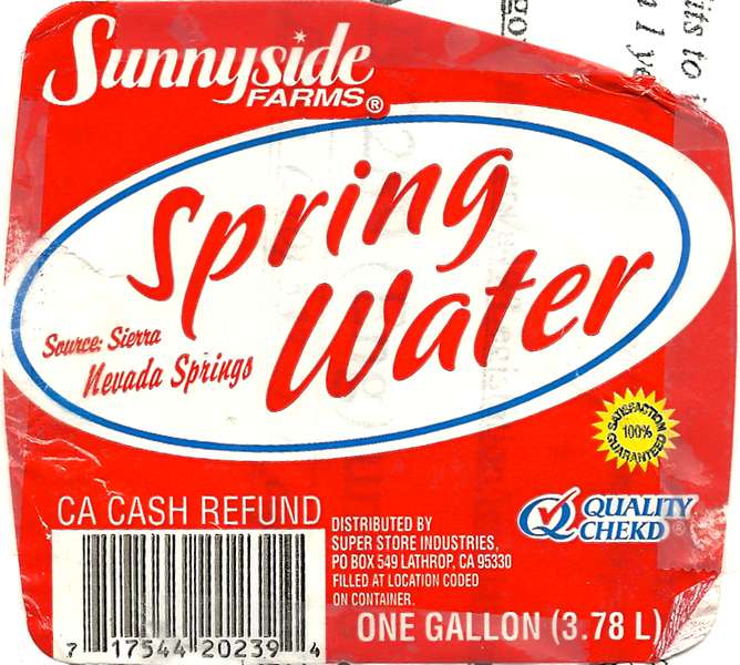 Sunnyside Farms Spring water Label