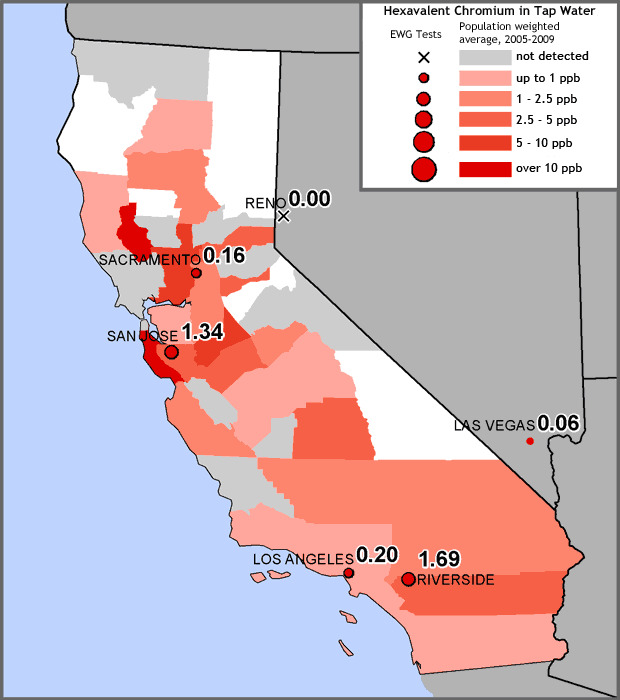 California map showing chromium-6 contamination by county