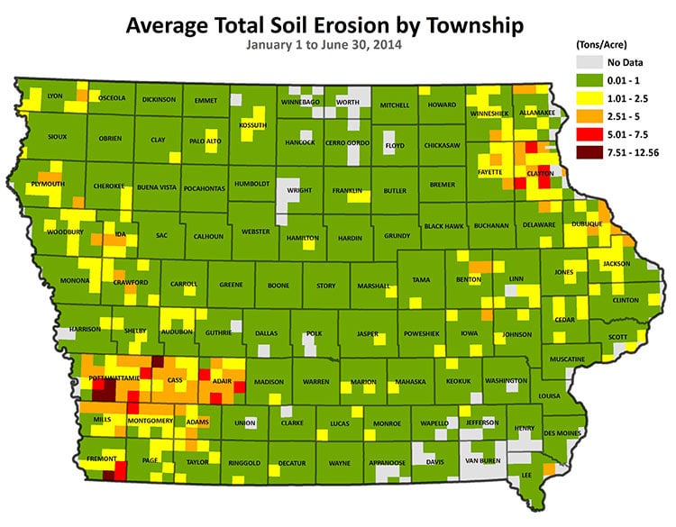 Average Total Soil Erosion by Township