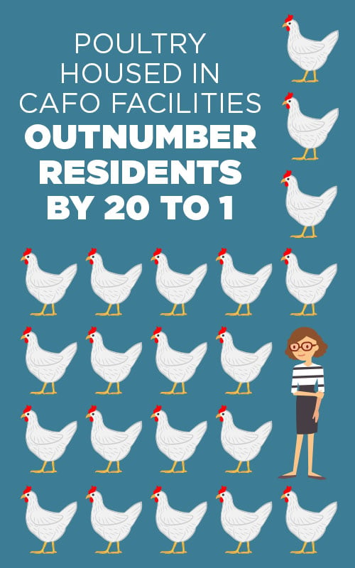 Poultry housed in CAFO facilities outnumber residents 20 to 1 in North Carolina