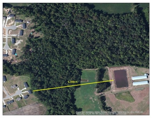 Satellite image of CAFO near residences