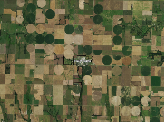 Pretty Prairie is surrounded by cropland.