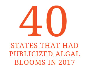 40 States that had publicized algal blooms in 2017