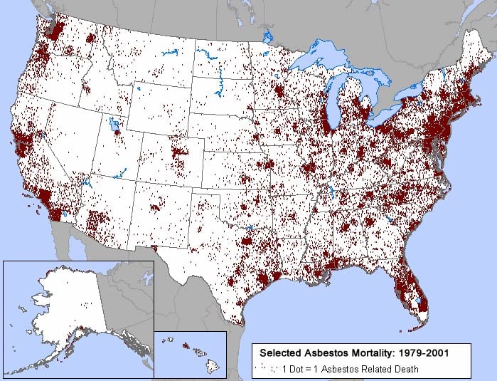 Map showing asbestos-related deaths