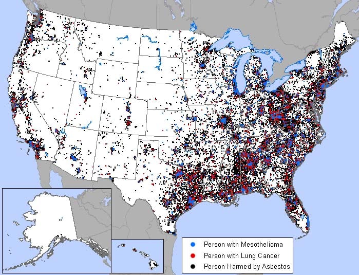 Map showing asbestos-related people waiting for justice