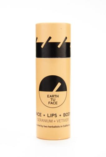 Earth Tu Face Face + Lips + Body, Geranium + Vetiver (2018 formulation)